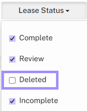 Lease Status Deleted Filter Menu
