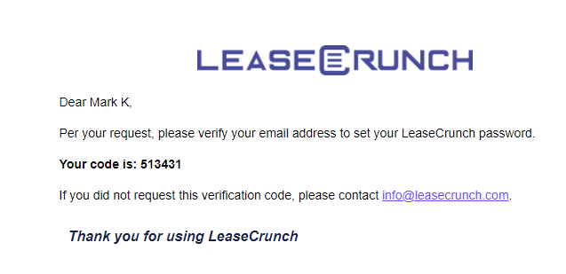 Email with verification code