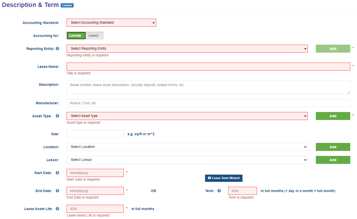 Description and term tab