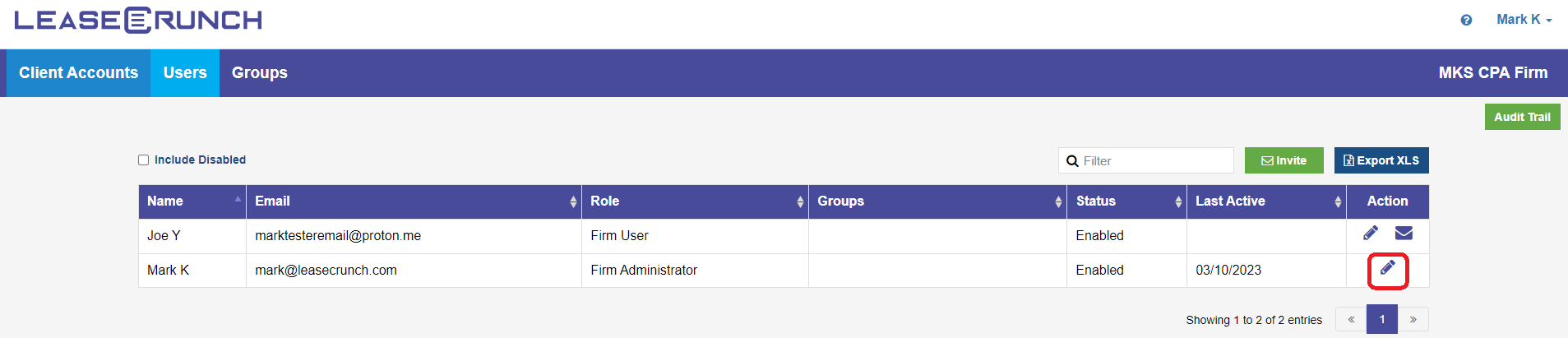 Edit user access